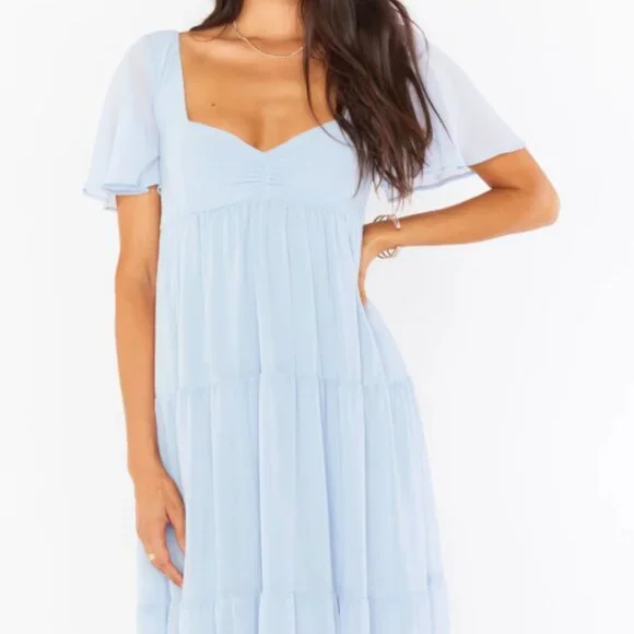 Show Me Your MuMu | Dresses | Show Me Your Mumu Nicole Maxi Dress Steel  Blue Chiffon | Poshmark